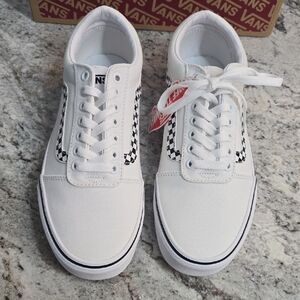 Vans White with Black Checkerboard Old Skool Sneakers